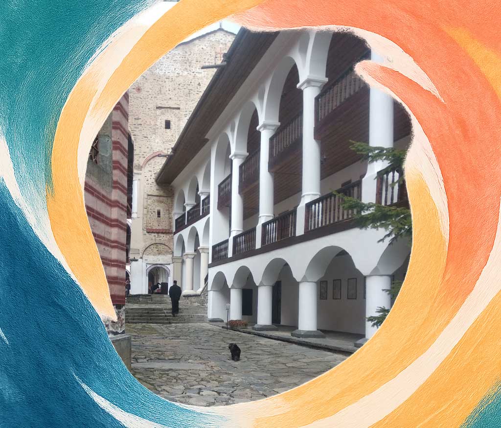 Rila Monastery, Bulgaria, has rich exterior and intrior