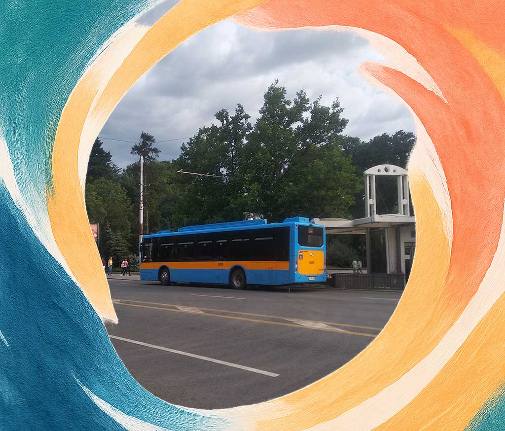 A trolleybus on a bus stop in Sofia, Bulgaria