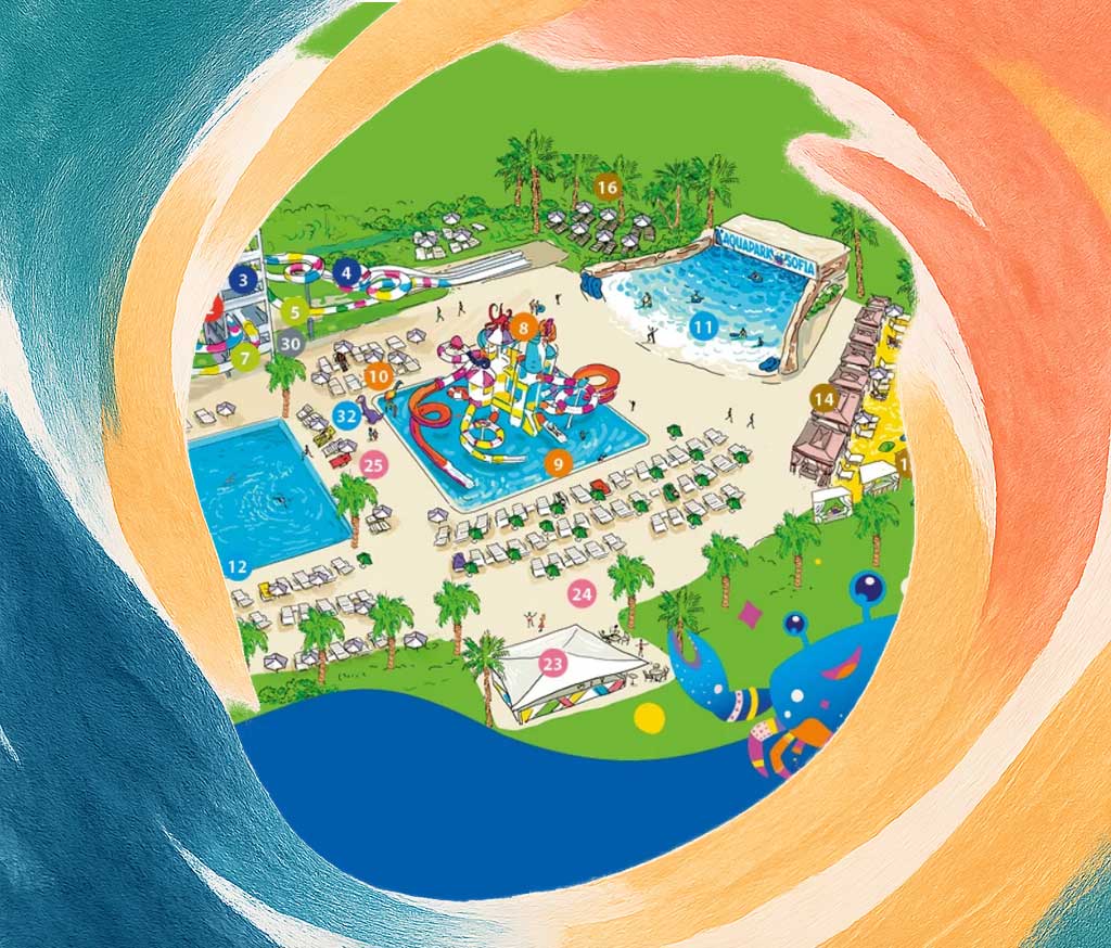 Map of Sofia Aquapark water park in Bankya, near Sofia