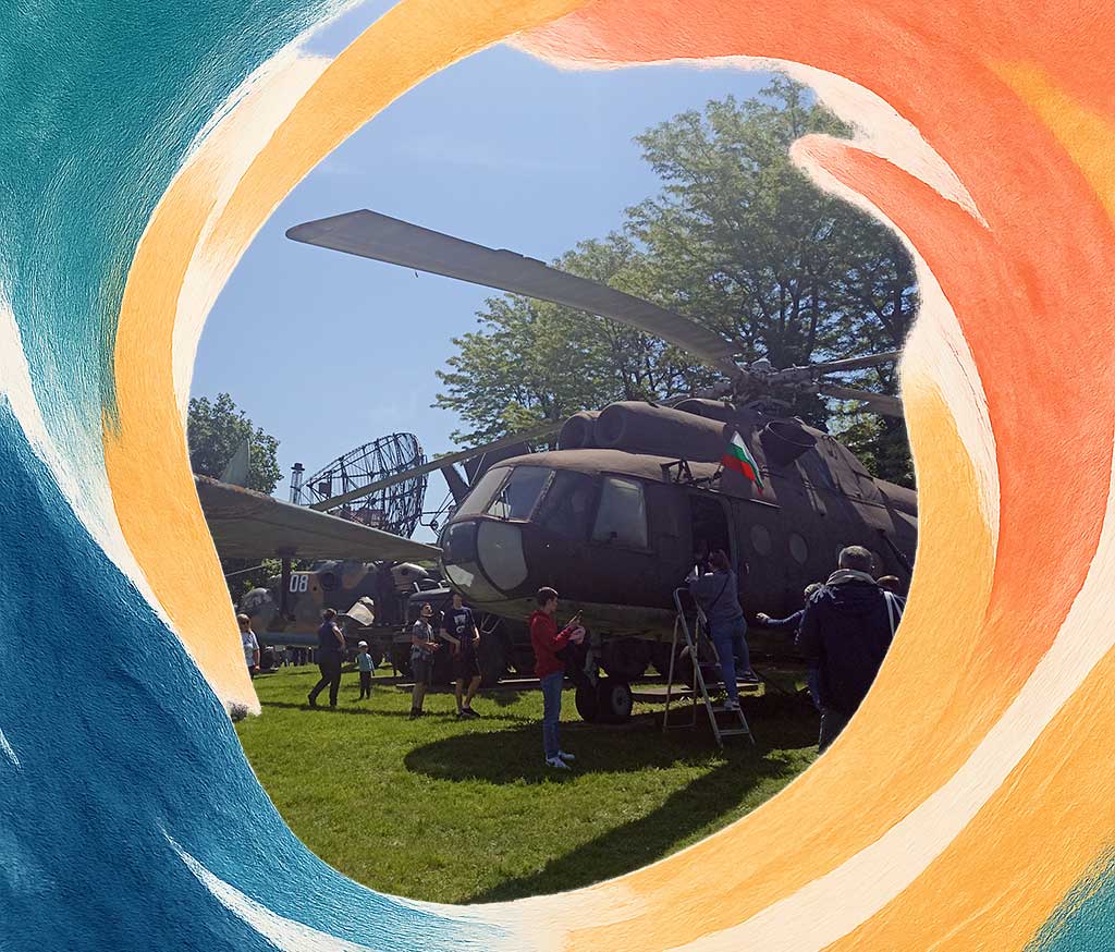 Visitors can get inside one of the helicopters on display at the Military Museum, Sofia, Bulgaria