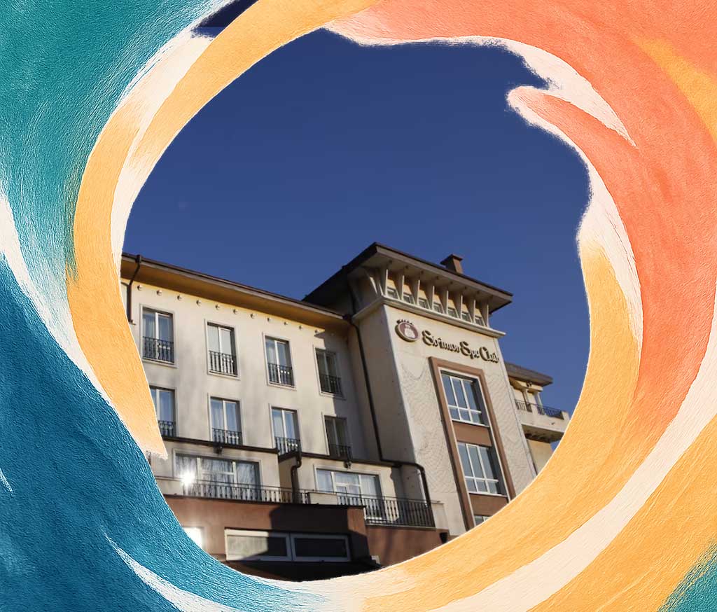 The elegant facade of Strimon Garden Hotel, your perfect haven during the Cherry Festival Kyustendil, promising relaxation and wellness.