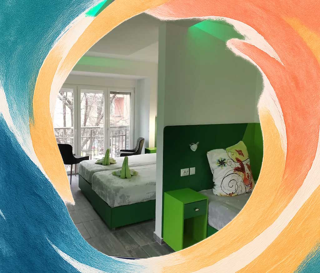 Unwind in a chromotherapy room at Sagittarius after the Cherry Festival Kyustendil. A blend of comfort and innovative wellness.