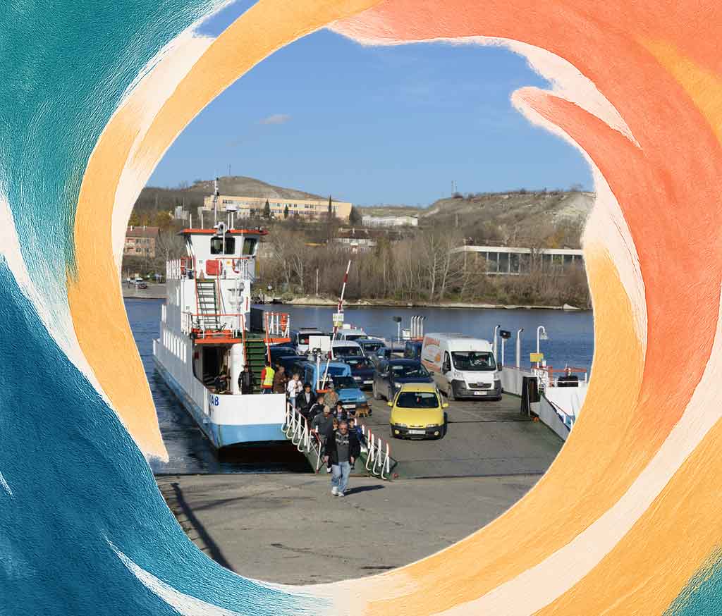 Cars boarding the small ferry that connects the mainland with Beloslav, a common starting point for a relaxed day trip from Varna.