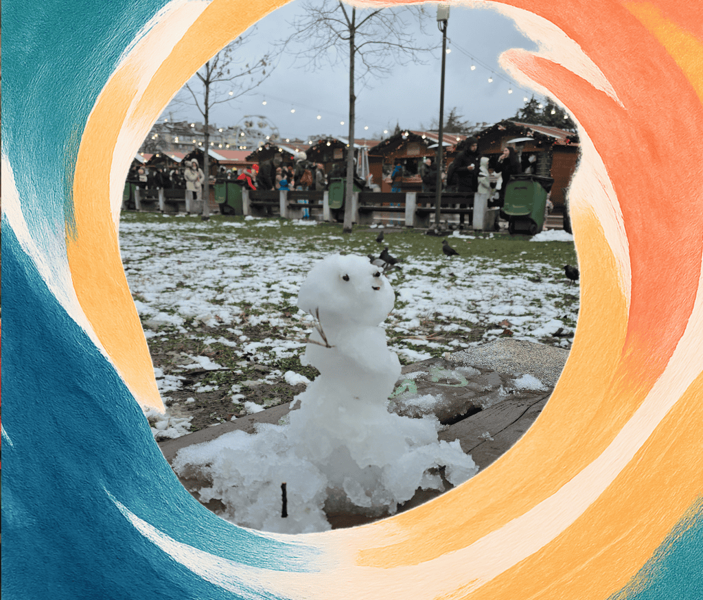 Christmas market in Sofia in snow Christmas market chalets at Sofia Winter Fest in December